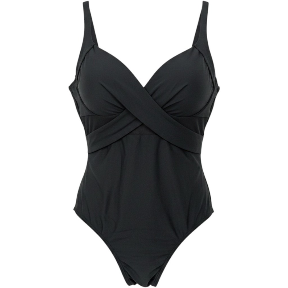 One Piece Swimsuit Women XL Black Mesh Twist Front V-Neck Pool Swim Bathing Suit